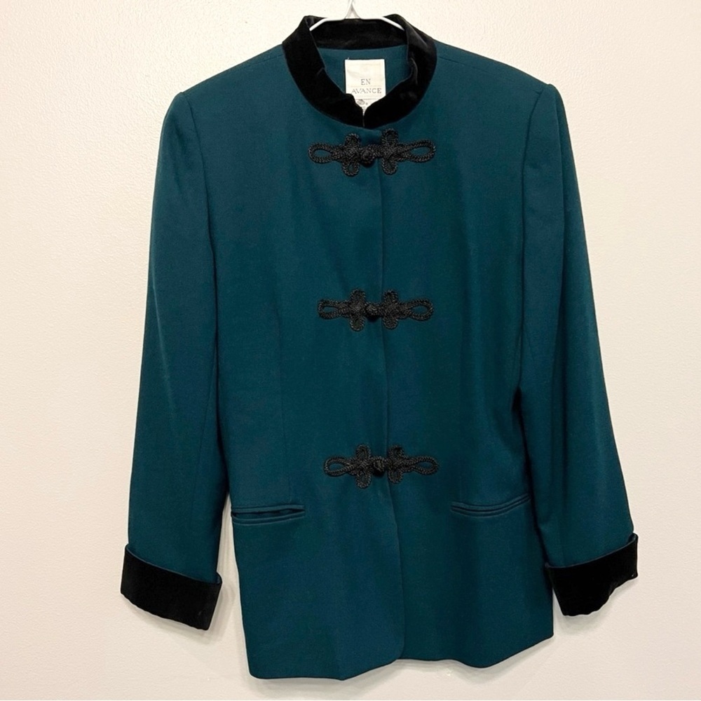 VTG Wool Green and Black Commando Blazer with Structured Silhouette Womens Sz 12